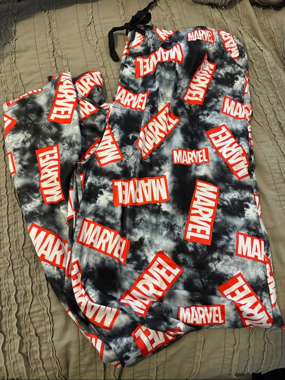 Marvel Black, Red  & White Tie-Dye Lounge Pants with Red Logos
